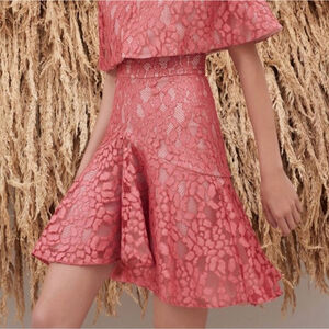 Alexis Lace Skirt Braxten Godet High Low Mini Flounce Fit N Flare Salmon Pink XS